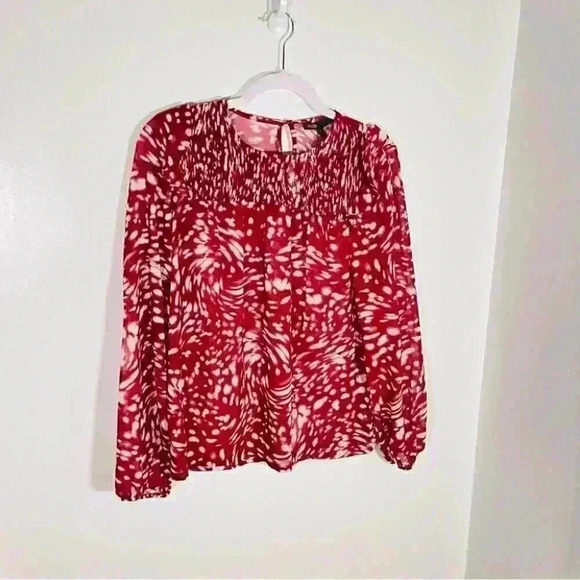 NEW Maje Lipone Swirling Dot Chiffon Ruffle Smock Blouse Preppy French Coastal - Picture 6 of 9